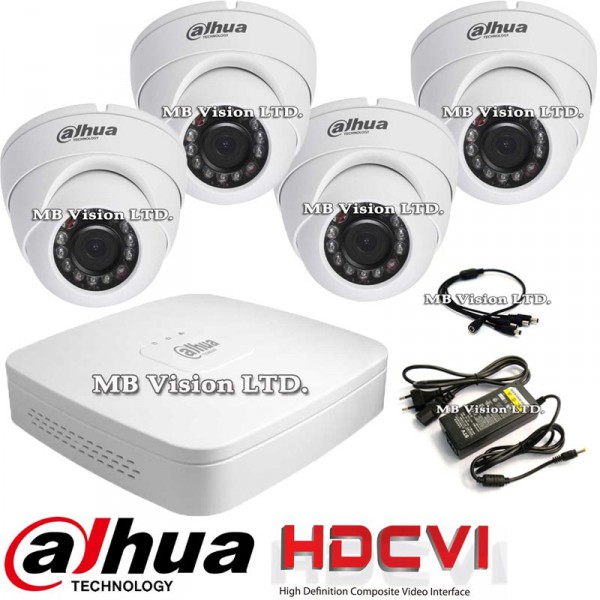 HDCVI система, 4 HD куполни, вътрешни камери Dahua, ДВР